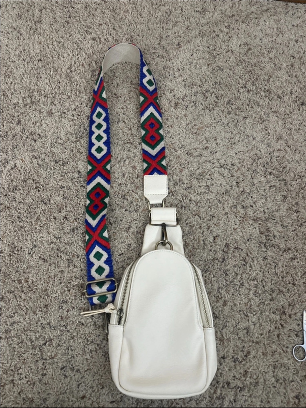 Anthropologie White Crossbody Bag with Multicolor Strap